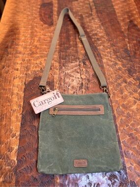 Cargoit Olive Green Canvas Crossbody Bag with Brown Trim